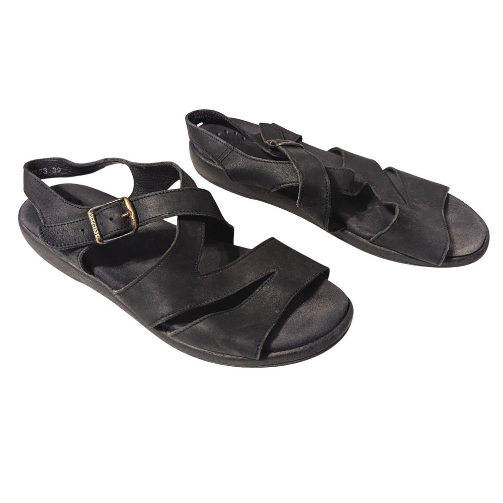 Mephisto Eva Black Nubuck Leather Strappy Slingback Sandals Womens EU 39 US 9